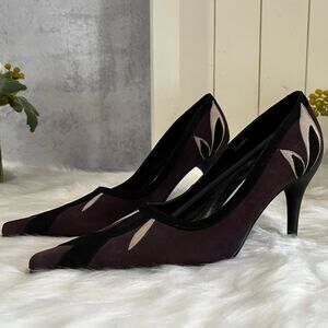 NEW Jean Pinet Suede Leather Tri-Tone Multi Flower Heels Pumps Career 5.5 NWOB
